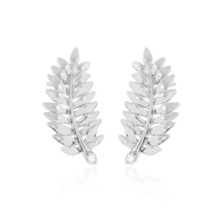 Brinco ear cuff de folha com mini zircônia em ródio branco