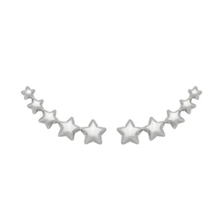 Brinco ear cuff de estrelas banhado a  ródio branco