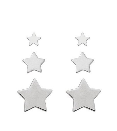 Trio de brincos de estrela em ródio branco