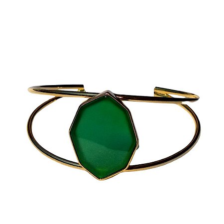 Bracelete de pedra natural ágata verde banhado a ouro 18k