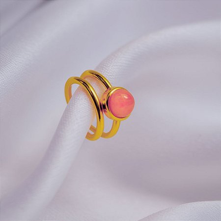Piercing Fake Duplo com Pedra Natural Quartzo Rosa Banhado a Ouro