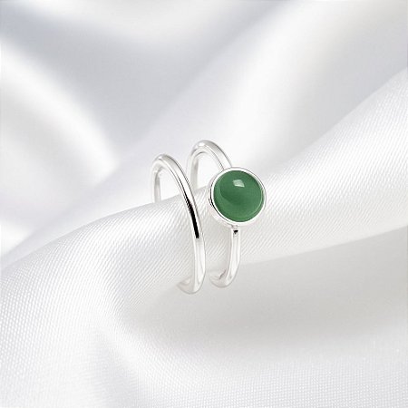 Piercing Fake Duplo de Pedra Natural Quartzo Verde Banhado a Prata
