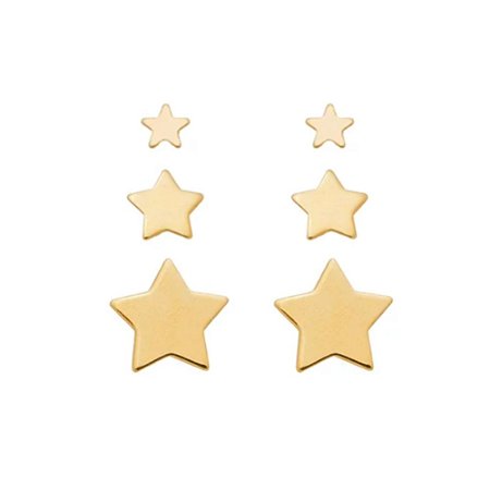 Trio de brincos de estrela banhado a ouro