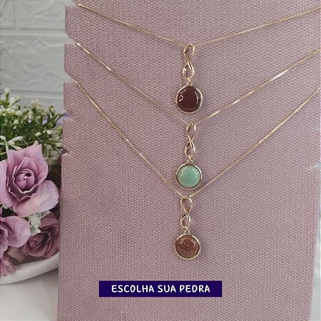 Choker gargantilha pingente do infinito com pedra banhado a ouro - Escolha sua pedra