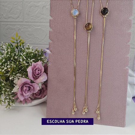 Colar gravatinha com pingente de pedra banhado a ouro - Escolha sua pedra