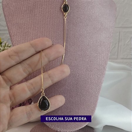 Choker gargantilha gravatinha com pingente de pedra banhado a ouro -Escolha sua pedra