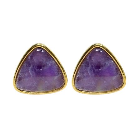 Brinco Triangular de Pedra Natural Ametista Banhado a Ouro