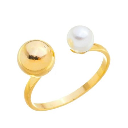 Anel Ajustável com Bola e Pérola Banhado a Ouro