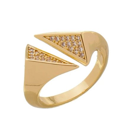 Anel Ajustável de Triângulos Cravejados de Zircônias Banhado a Ouro
