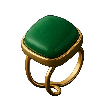 Anel Ajustável de Pedra Natural Ágata Verde Quadrada Banhado a Ouro