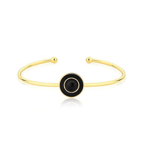 Bracelete de Ágata Preta com Detalhes Esmaltados em Preto Banhado a Ouro