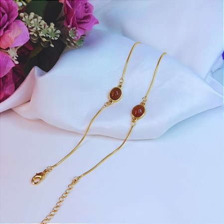 Pulseira de Corrente Veneziana com Pingente de Pedra do Sol Banhada a Ouro