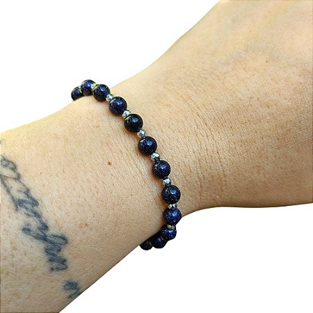 Pulseira Pedra Estrela 6mm com Hematita Natural Prateada