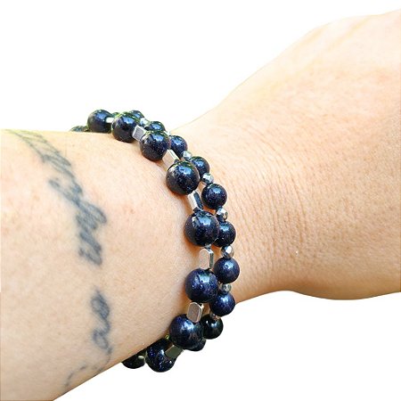 Duo de Pulseiras Pedra Estrela com Hematita Natural Prateada