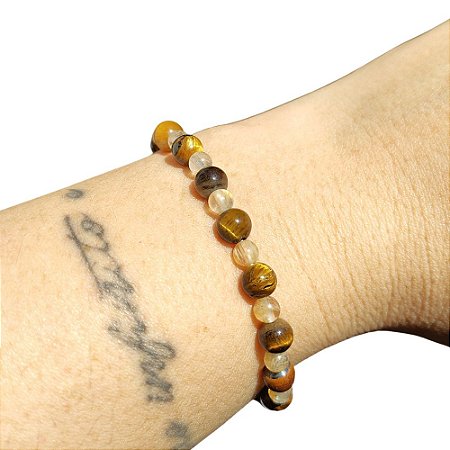 Pulseira de Olho de Tigre e Citrino Natural 6mm