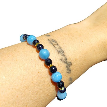 Pulseira de Água-Marinha Natural e Pedra Estrela banhada a Ouro