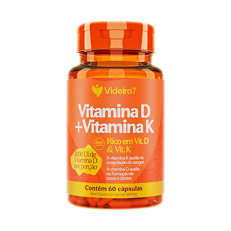 Vitamina D 2000UI com Vitamina K 500mg - 60 Cápsulas - VIDEIRA7