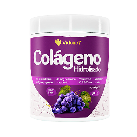 Colágeno Hidrolisado + Biotina, Vitaminas e Minerais 300g - Sabor Uva - VIDEIRA7