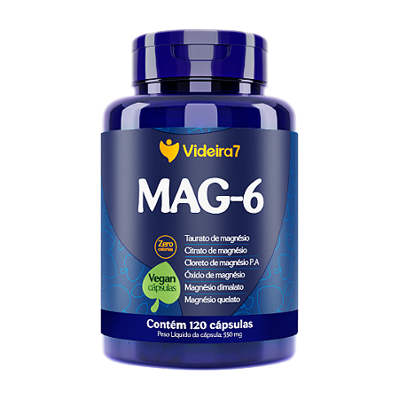MAG-6 Suplemento com 6 Magnésios Vegan Cápsulas 500mg - 120 Cápsulas - VIDEIRA7