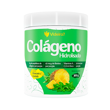 Colágeno Hidrolisado com Biotina, Vitaminas e Minerais 300g - Sabor Abacaxi com Hortelã - VIDEIRA7