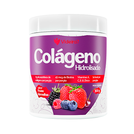 Colágeno Hidrolisado com Biotina, Vitaminas e Minerais 300g - Sabor Frutas Vermelhas - VIDEIRA7