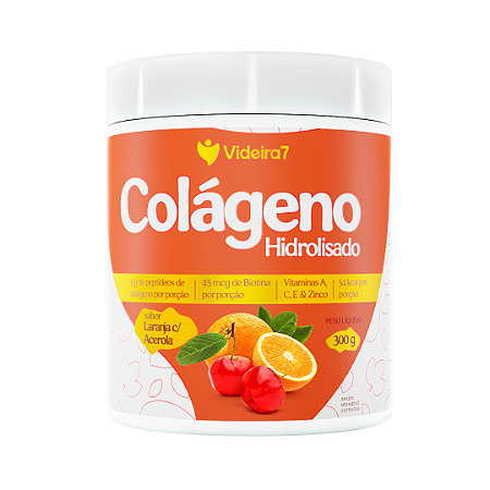 Colágeno Hidrolisado com Biotina, Vitaminas e Minerais 300g - Sabor Laranja com Acerola - VIDEIRA7
