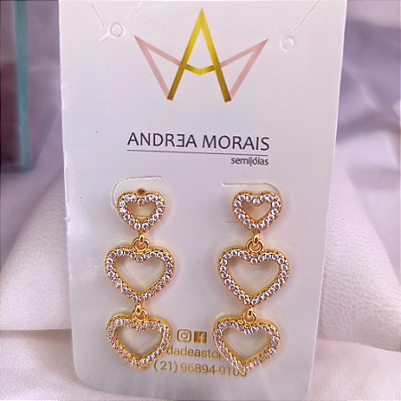Brinco Cravejado 3 Corações