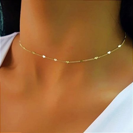 CORRENTE CHOKER CHAPINHA CORAÇÃO BANHADO EM OURO 18k
