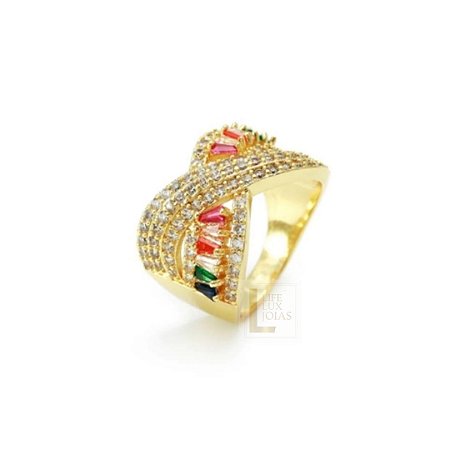 ANEL PEDRA COLOR BANHADO EM OURO 18K