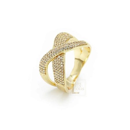 ANEL CRAVEJADO LUXUOSO BANHADO EM OURO 18K
