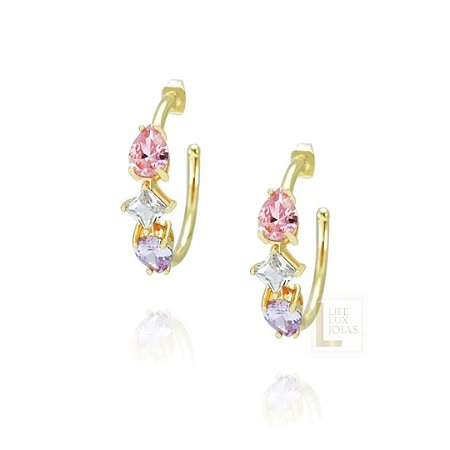 BRINCO ARGOLA COM ZIRCÔNIAS BANHADO EM OURO 18K