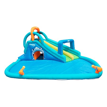 Mega Parque Aquático Inflável Shark Attack Playground com Escorregador Duplo e Piscina Infantil Freso