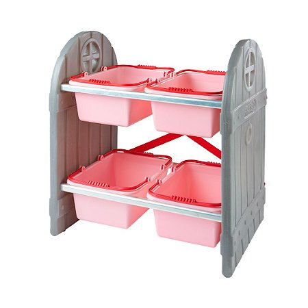 Organizador de Brinquedos Arrumadinho Infantil Rosa 4 Cestos Freso