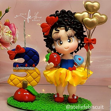 Topo de Bolo Branca de Neve Cacheada