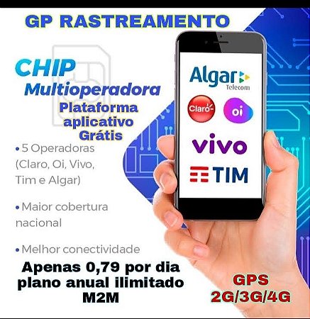 CHIP M2M MUNDIAL 50MB 5 OPERADORAS 2/3/4G RECARGA ANUAL + PLATAFORMA + APLICATIVO