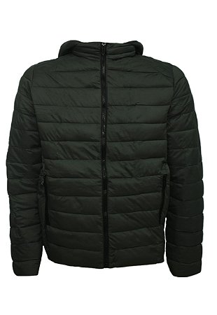 Jaqueta verde Masculina Puffer Impermeável Gorro Removível Verde