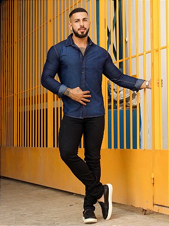 Camisa Jeans Masculina Camisa Social Slim Masculina Manga Longa