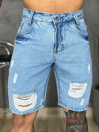 BERMUDA JEANS MASCULINA AZUL DESTROYED RASGADA - Urban Zone Jeans - Moda  com conforto