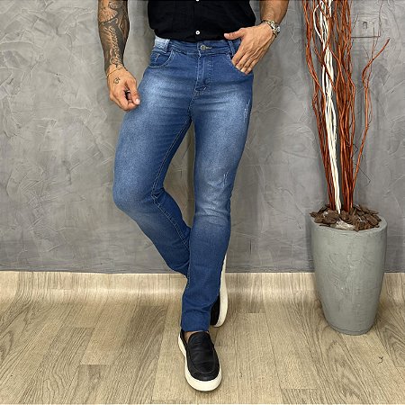 Calça Jeans Masculina Tradicional Slim Fit com Elastano