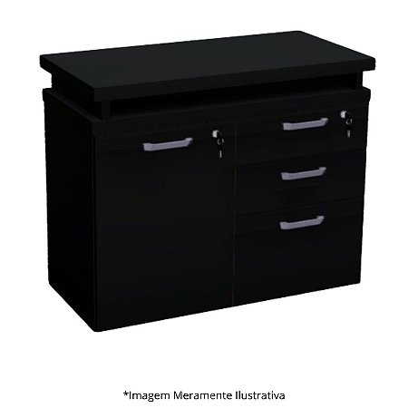 Armário Baixo Misto Com Extensão 1 Prateleira 3 Gavetas 90Lx45Px73,5A Preto - Mileto 601407