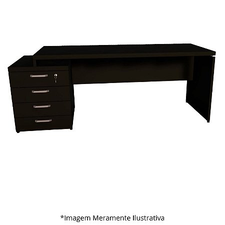 Mesa Diretor Dinâmica Mileto C/ 4 Gavetas Pedestal Pé Painel 40MM 150Lx70Px73,5A PT/PT (4v) 601404