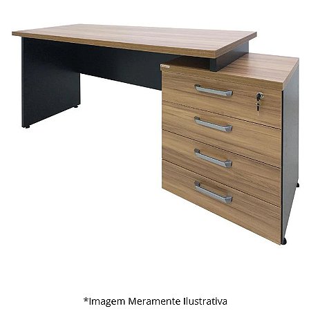 Mesa Diretor Dinâmica Mileto C/ 4 Gavetas Pedestal Pé Painel 40MM 150Lx70Px73,5A NO/PT (4v) 601131