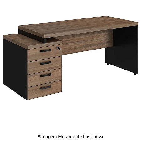 Mesa de Escritório Dinâmica Com Gaveteiro 4 Gavetas Pedestal Pé Painel 150Lx70Px73,5A Málaga com Preto - Mileto 601605