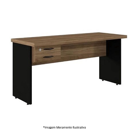 Mesa Secretária LT C/ Gaveteiro Fixo 2 Gavetas Pé Painel 30MM 150Lx60Px72,5A NO/PT 650316