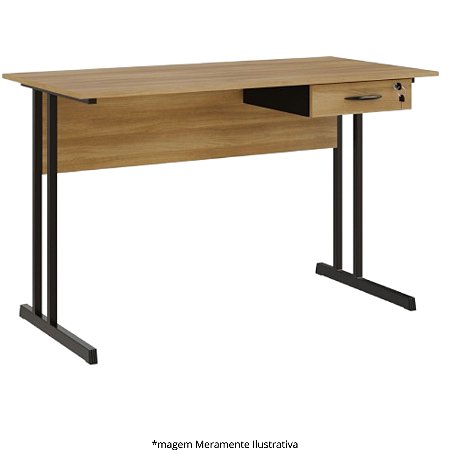 Mesa Secretária Prática Pé Metálico C/ Gaveteiro 1 Gaveta 15MM 120Lx60Px74,5A NO/PT ESP-650503