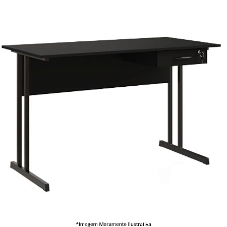 Mesa Secretária Prática Pé Metálico C/ Gaveteiro 1 Gaveta 15MM 120Lx60Px74,5A PT/PT ESP-650502