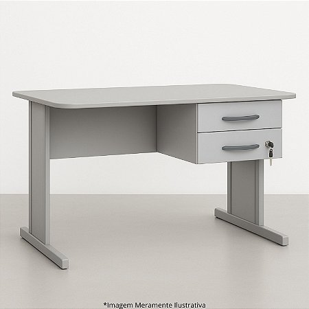 Mesa de Escritório Com 2 Gavetas Pé Painel 121,5Lx61,5Px75A Cinza - Prática 650513