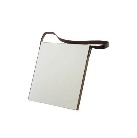 Espelho com Alca Square Leather Hold Preto 25x25cm