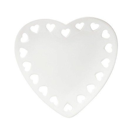 Prato Decorativo Borda Coração Branco 18 cm