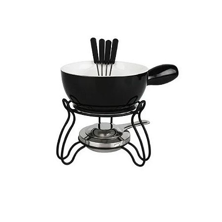Conjunto Para Fondue Lausanne Preto de Ceramica 8 Peças